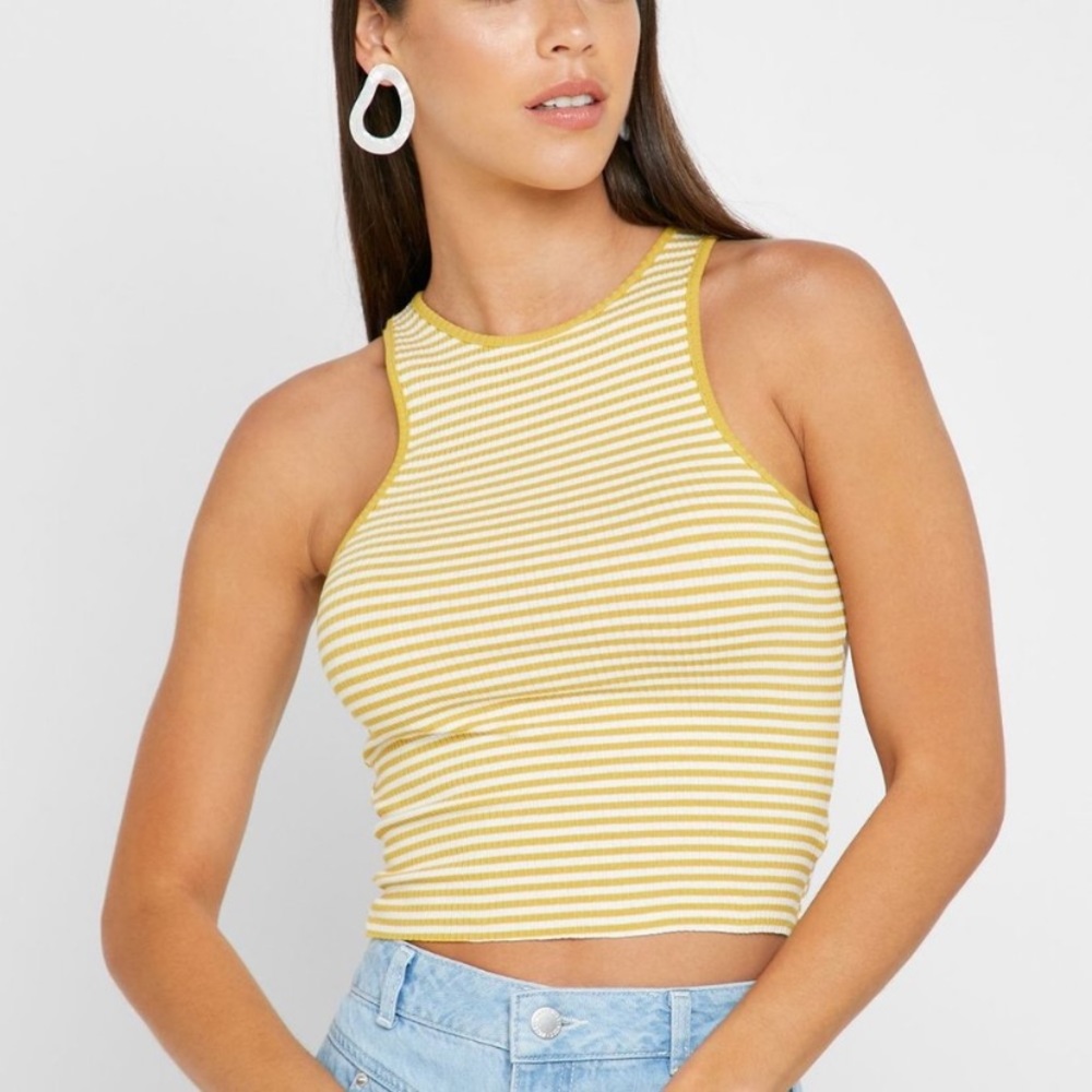 Topshop | Yellow & White Striped Crop Top
